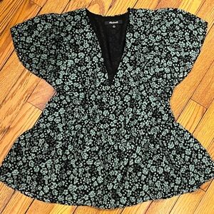 Madewell Black and Green Floral Blouse